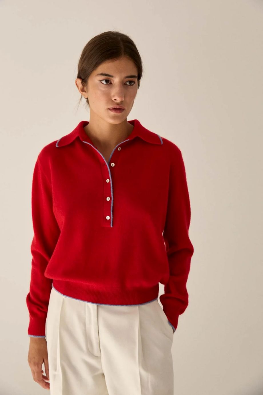 Stone Cashmere Polo Sweater - Red/Stonewash