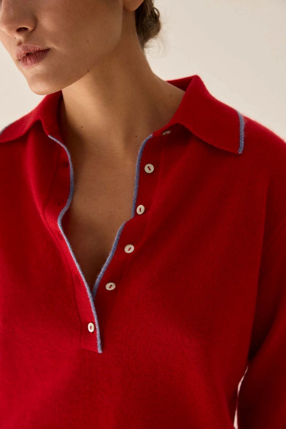 Stone Cashmere Polo Sweater - Red/Stonewash