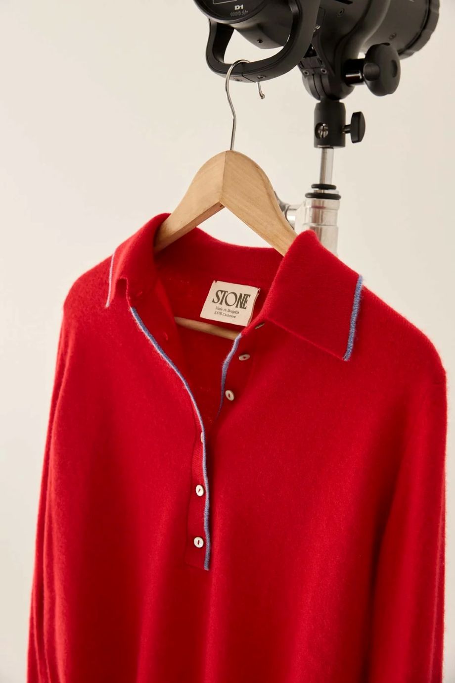 Stone Cashmere Polo Sweater - Red/Stonewash