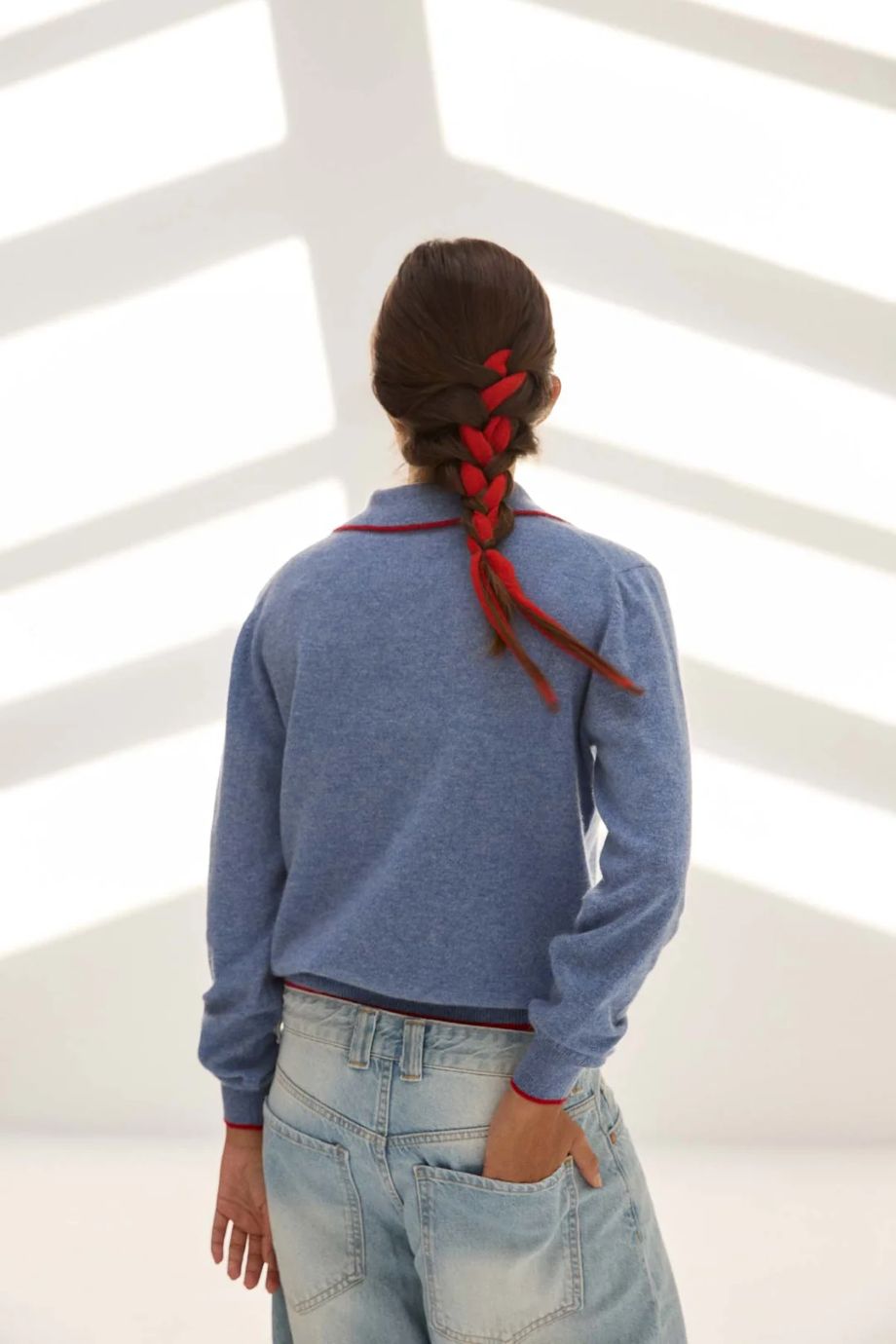Stone Cashmere Polo Sweater - Stonewash/Red