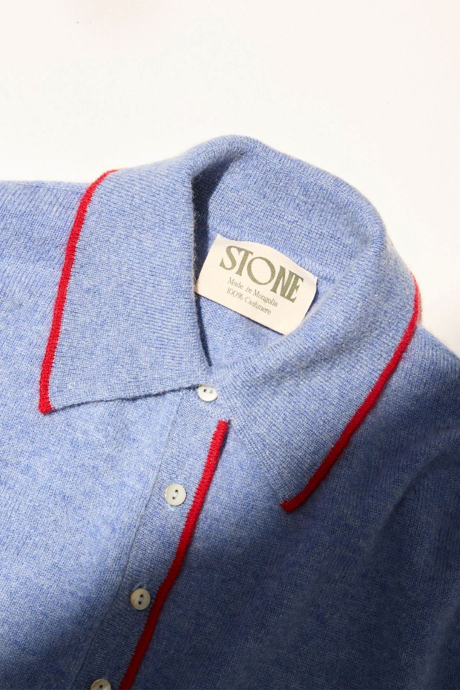 Stone Cashmere Polo Sweater - Stonewash/Red