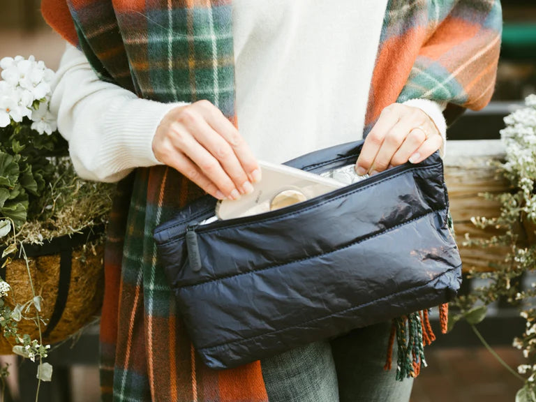 Hi, Love Puffer Purse  - Shimmer Navy