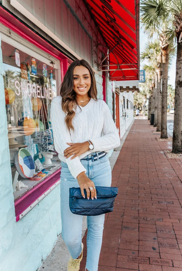 Hi, Love Puffer Purse  - Shimmer Navy