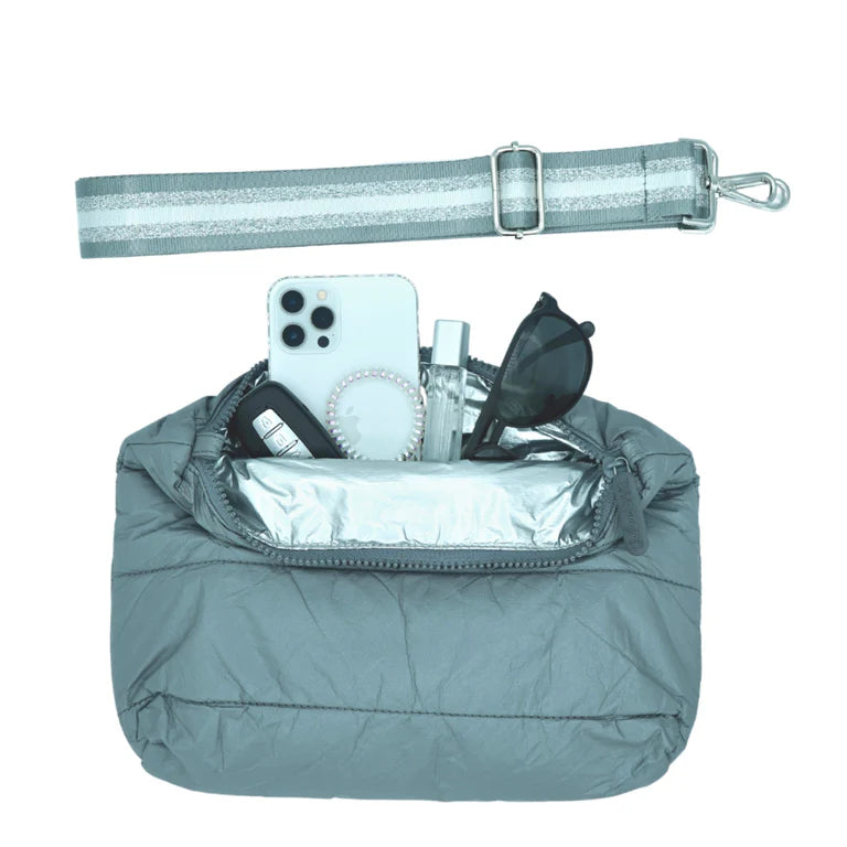 Hi, Love Puffer Purse  - Shimmer Grey