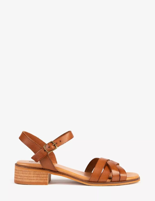 Penelope Chilvers Heeled Shepherdess Leather Sandal - Tan