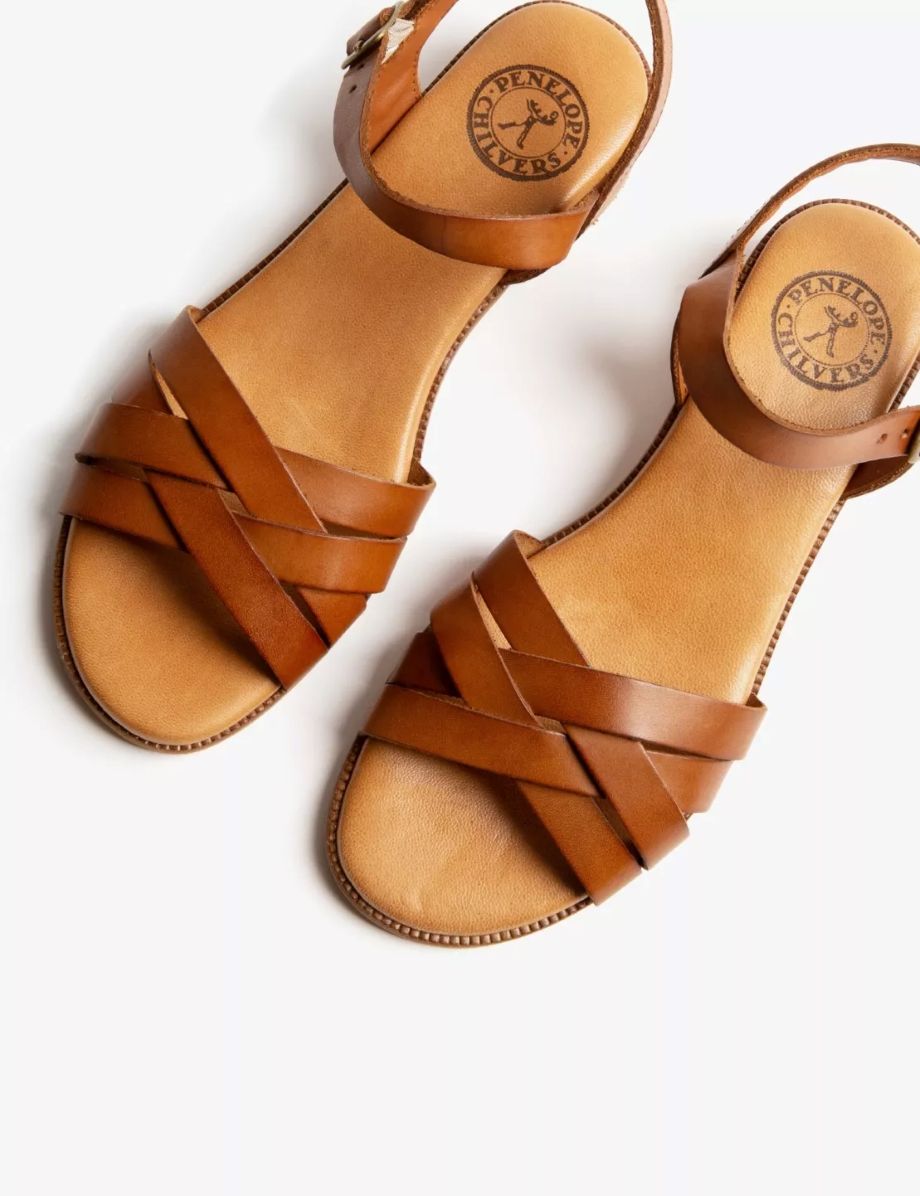 Penelope Chilvers Heeled Shepherdess Leather Sandal - Tan