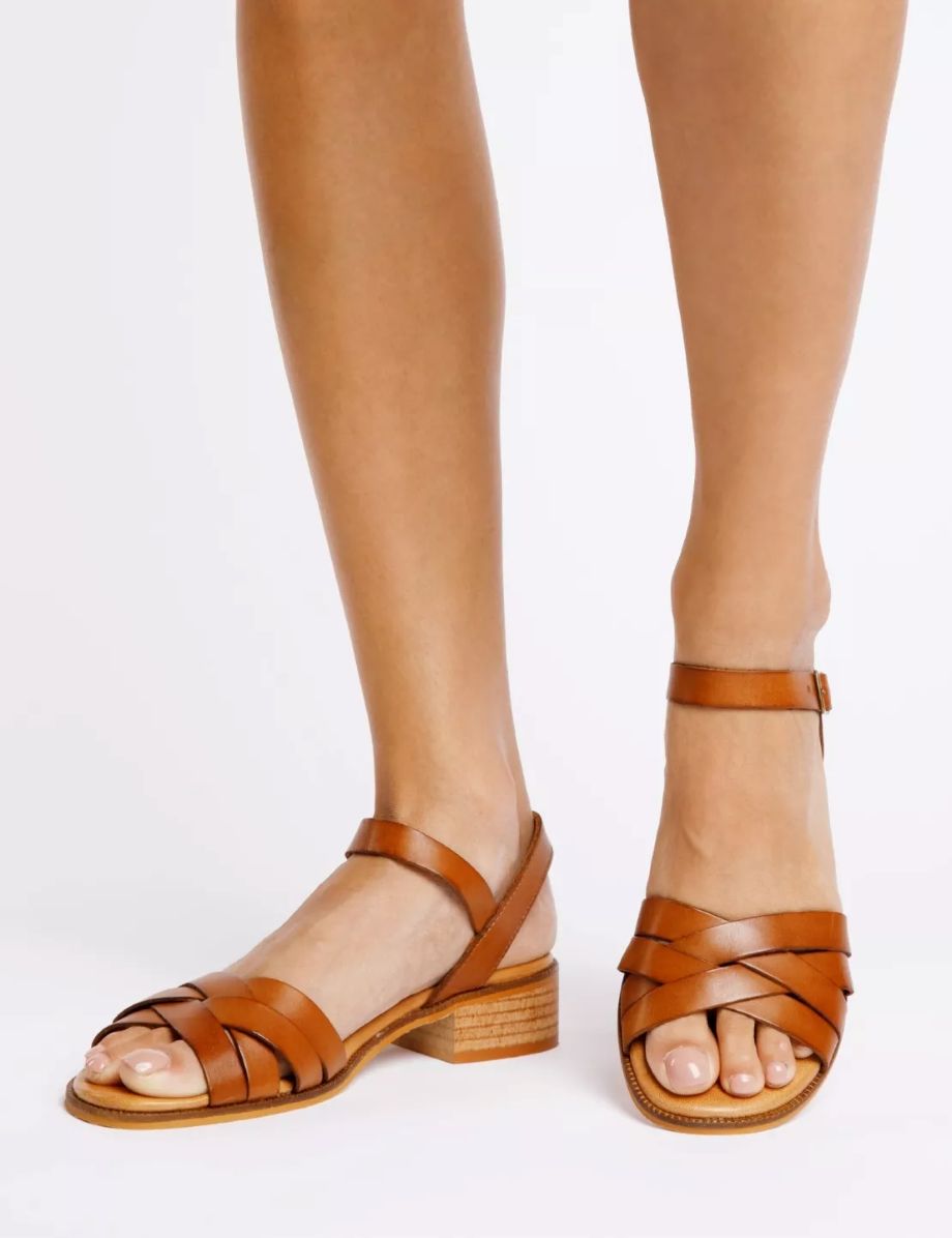 Penelope Chilvers Heeled Shepherdess Leather Sandal - Tan