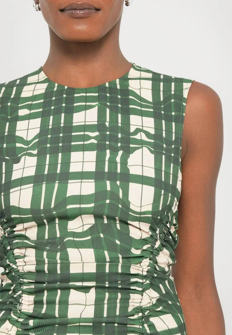 Stine Goya Sleeveless Gathered Midi Dress - Checkered Wave
