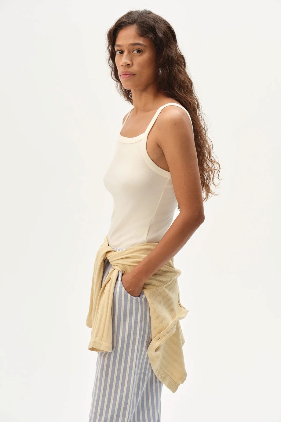 DONNI. Baby Rib Square Neck Tank Top - Creme