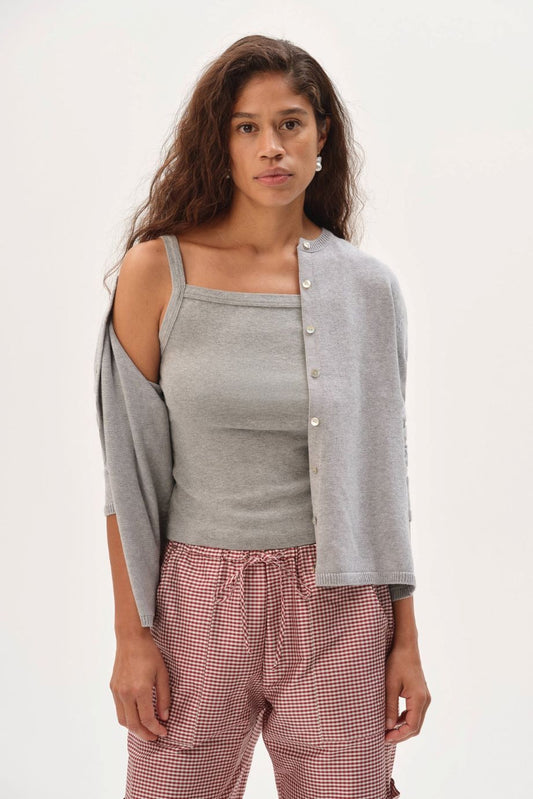 DONNI. Baby Rib Square Neck Tank - Heather Grey
