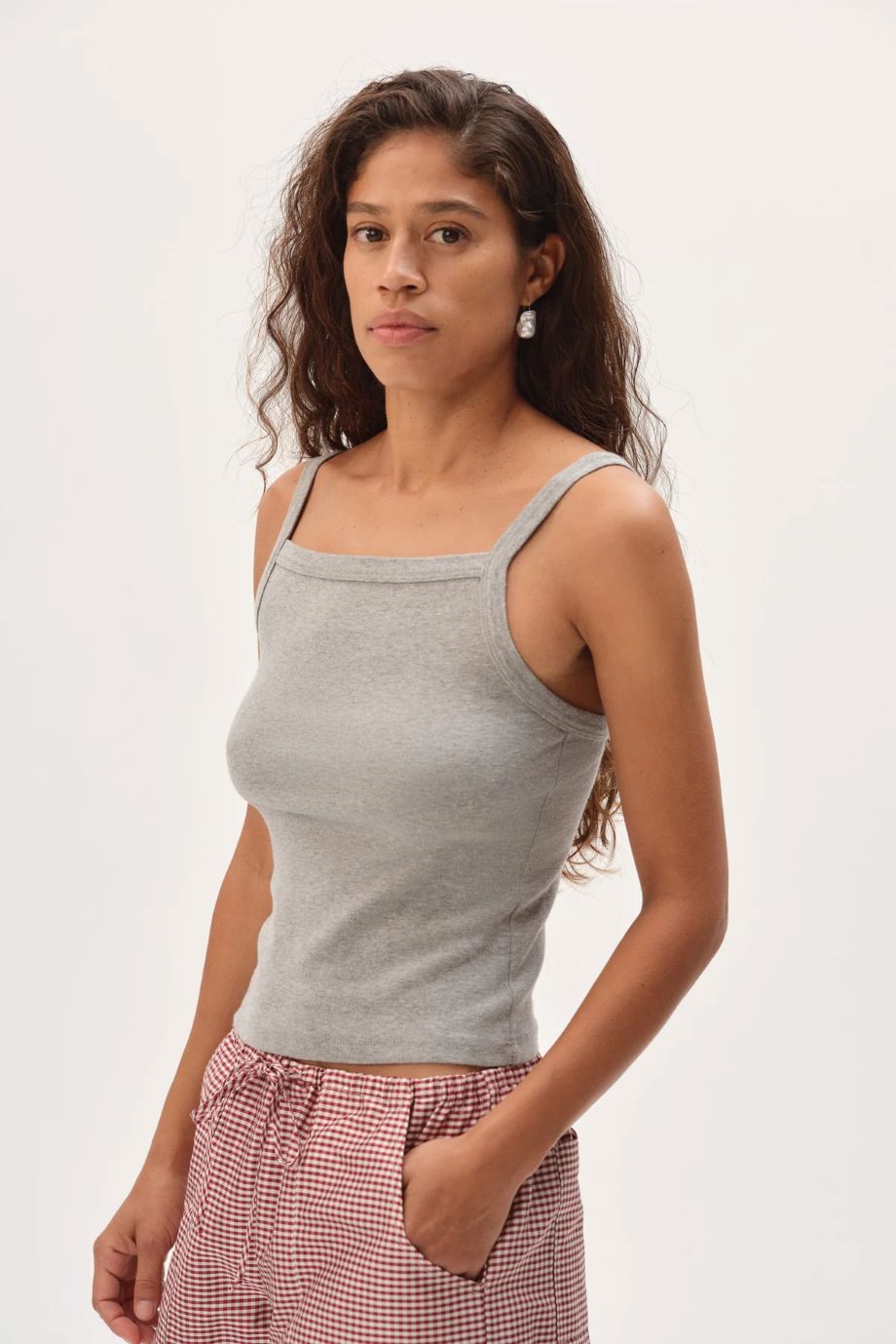 Donni Baby Rib Square Neck Tank - Heather Grey