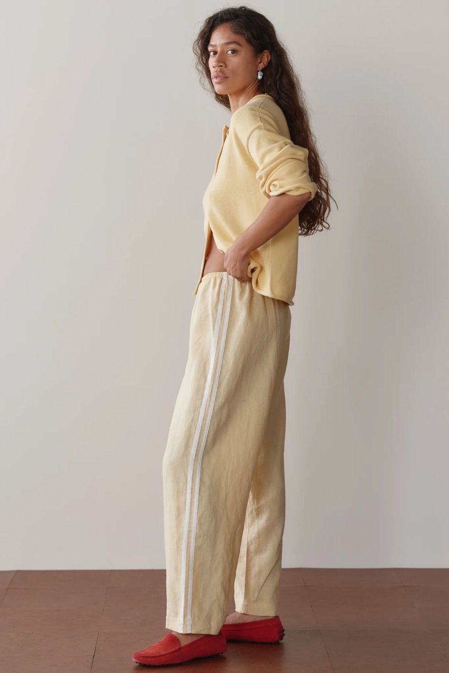 Donni Linen Crop Racer Stripe Pant - Butter