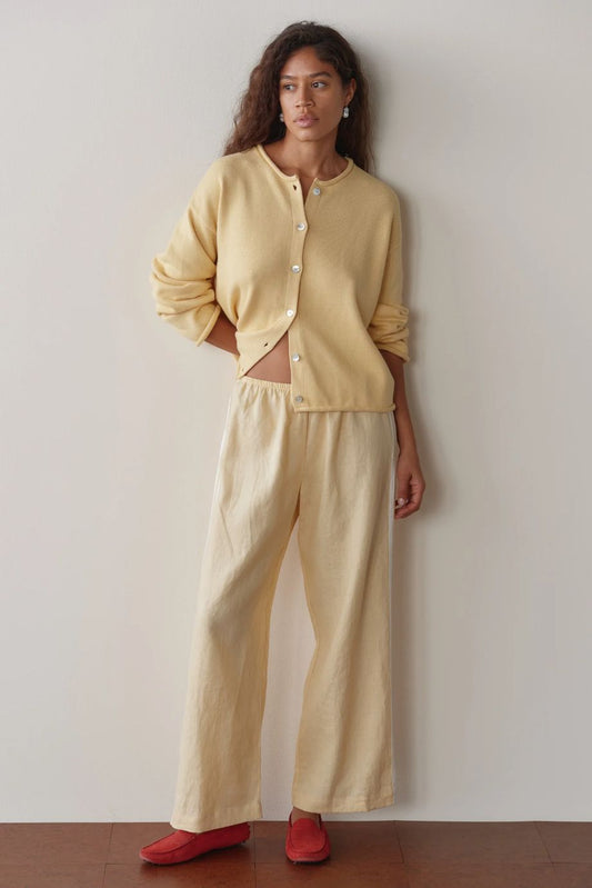 Donni Linen Crop Racer Stripe Pant - Butter