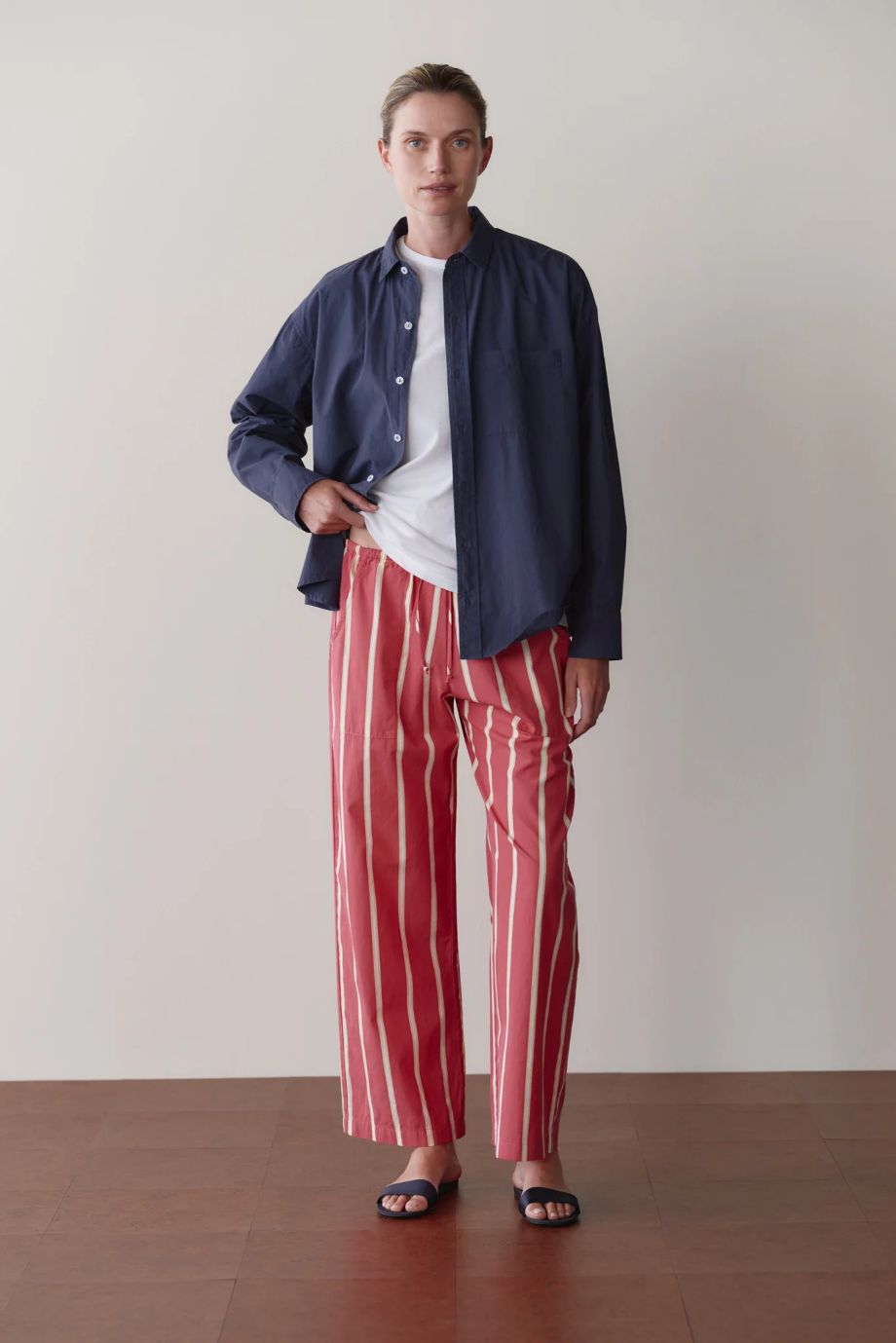Donni Pop Stripe Drawstring Pant - Raspberry Stripe