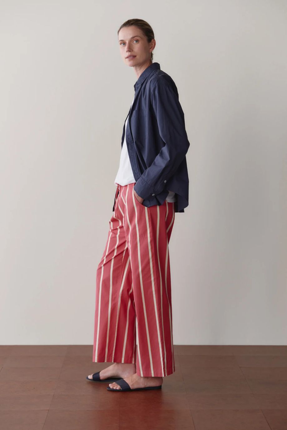 Donni Pop Stripe Drawstring Pant - Raspberry Stripe