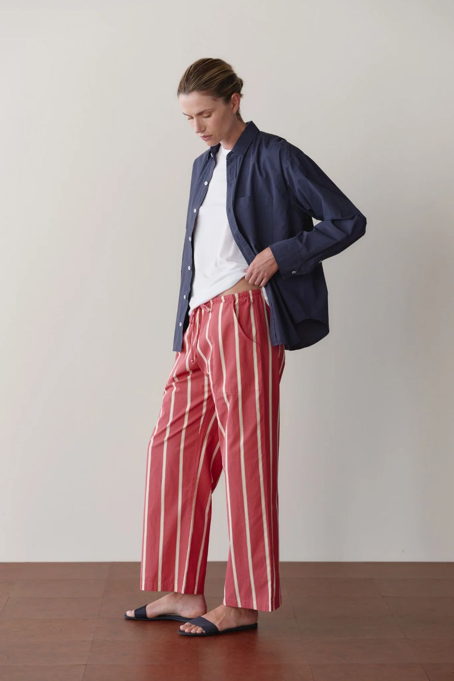 Donni Pop Stripe Drawstring Pant - Raspberry Stripe