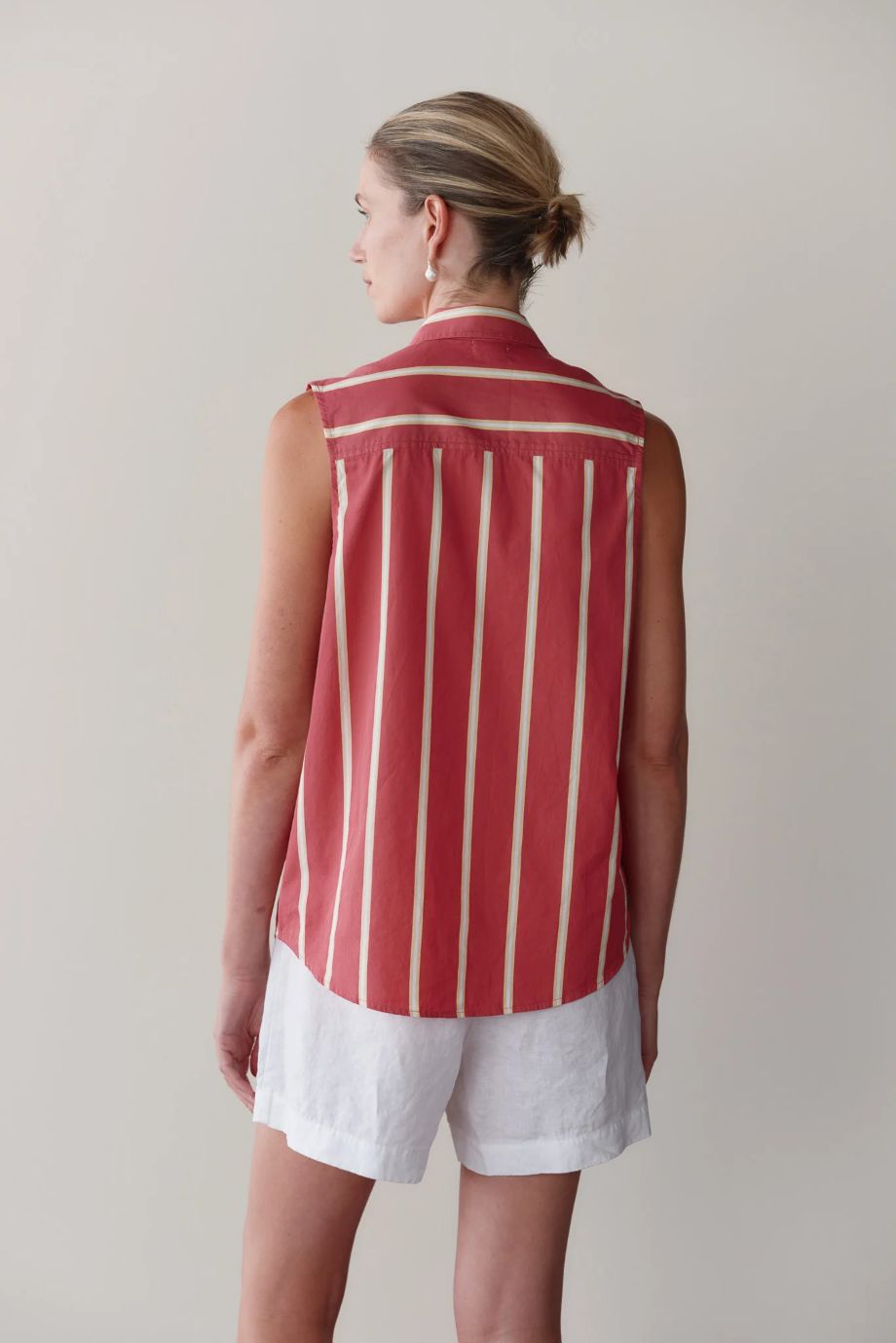 Donni Pop Stripe Sleevelss Shirt - Raspberry Stripe